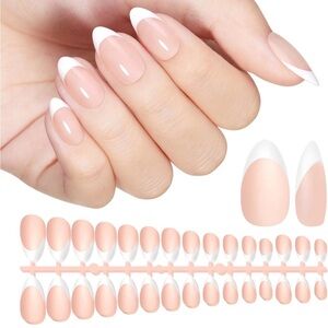 French Gel Nail Tips 240Pcs French Tip Press on Nails Nude Short Almond 4 in 1